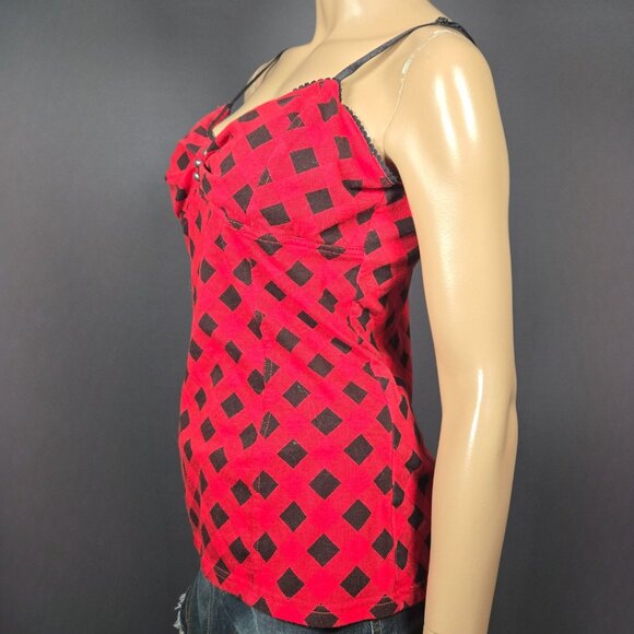 Y2K Red Black Plaid Tank Top Size L Punk Emo Grunge 2000s - Picture 6 of 10